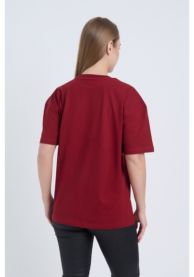 Kadın Oversize Baskılı T-shirt Bordo California Bordo