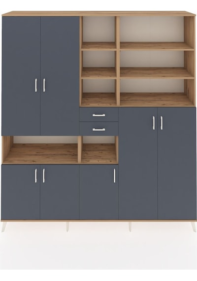 Hyperion Dolap 17 Raflı 2 Çekmeceli 7 Kapaklı 220x44x243 Çam-antrasit/antrasit Antrasıt/antrasıt