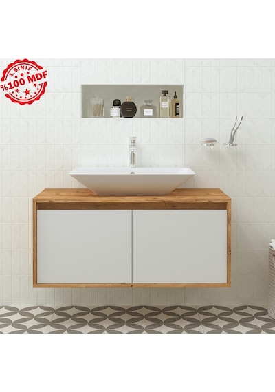 Banos Roomart Ayaksız 2 Kapaklı Lavabolu Ahşap-Mat Beyaz Mdf 100. Beyaz
