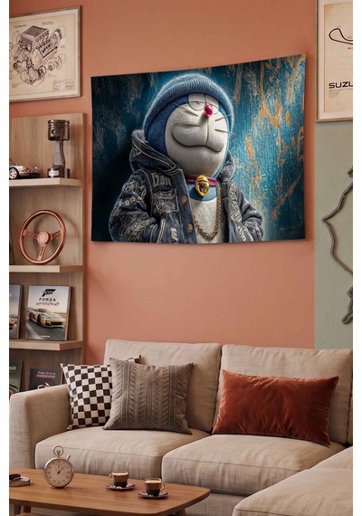 Doraemon Streetwear Hip Hop Graffiti Dekoratif Duvar Örtüsü Duvar Halısı Beyaz