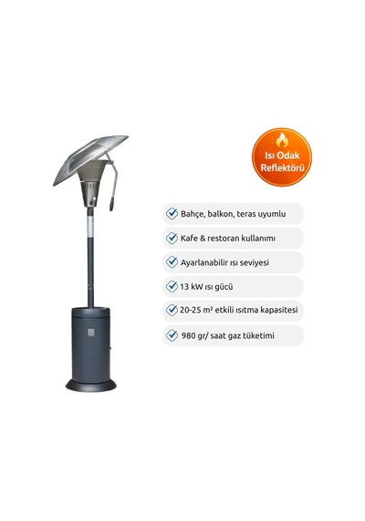 Aygaz Isı Odağı Dış Mekan Isıtıcı X13 Gri Mavi, 13 Kw, Lpg Li, Tekerlekli, Elektrikli Ateşleme Sistemi