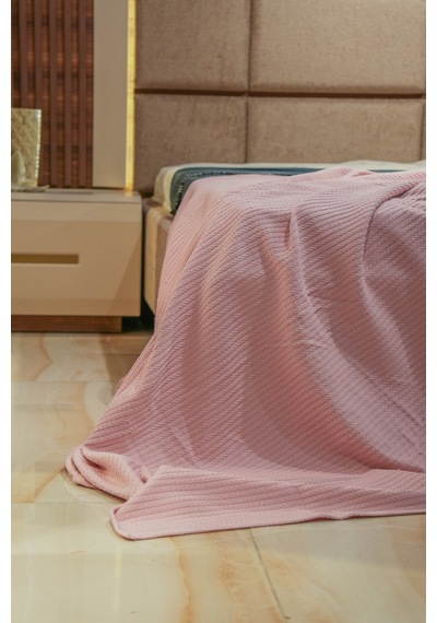 Sofline %100 Pamuk Çift Kişilik Yazlık Örgü Pike, Yatak Örtüsü, Terletmez Kumaş 240x200cm Pudra