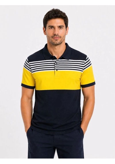 Freedom Store Erkek Pike Kumaş Çizgili Polo Yaka Tişört Kısa Kol Yazlık T-shirt - Lacivert