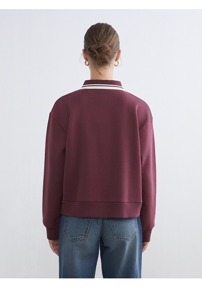 Lcw Modest Mürdüm Polo Yaka Manhattan Baskılı Kadın Kalın Sweatshirt