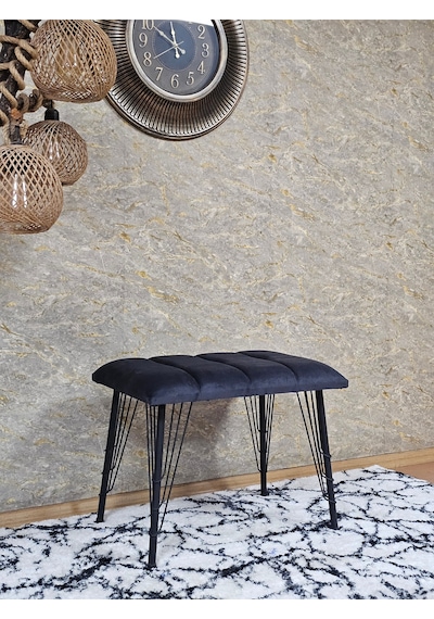Zafir Metal Siyah Tel Ayaklı 60 Cm Puf Bench - Puf - Bench - Oturak - Mutfak Oturağı - Antre Oturağı Füme