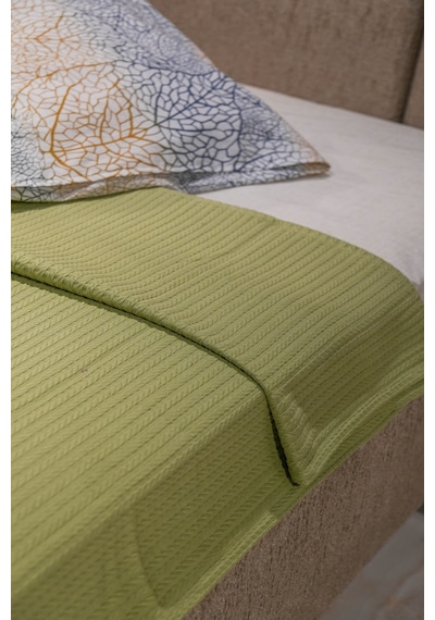 Sofline %100 Pamuk Çift Kişilik Yazlık Örgü Pike, Yatak Örtüsü, Terletmez Kumaş 240x200cm Yeşil