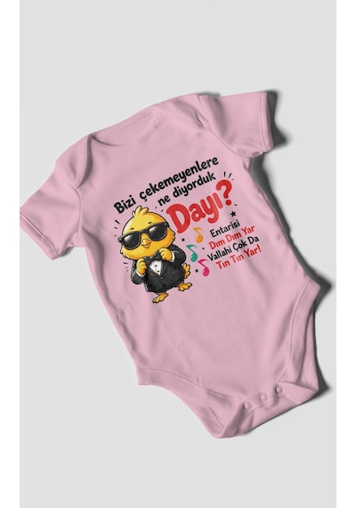 Morivokids Bizi Çekemeyenlere Ne Yazılı Kısa Kollu Bebek Body %100 Pamuk Koyu Pembe
