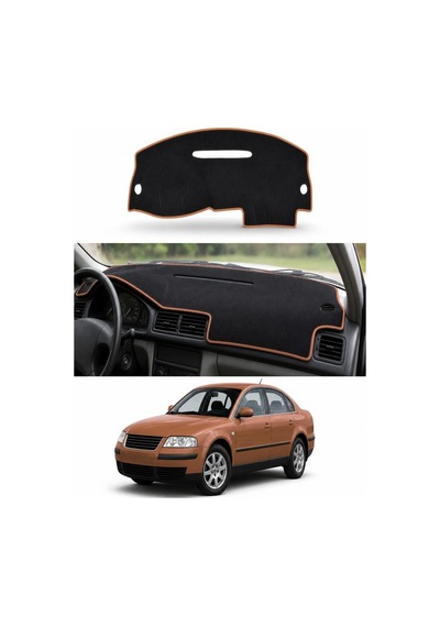 Volkswagen - Passat B5 1996-2005 Uyumlu Torpido Koruma Kılıfı - Kahverengi Şeritli