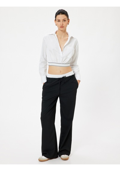 Koton Crop Poplin Gömlek Beli Lastikli Uzun Kollu Cep Detaylı Beyaz 5wak60032pw Beyaz