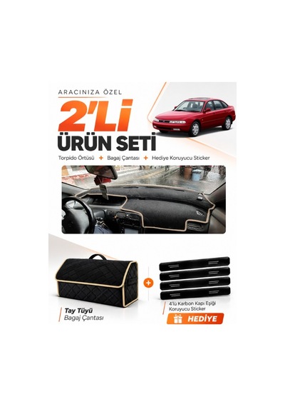 E-biz Mazda 626 Cronos 1991-1996 Uyumlu Torpido Örtüsü + Tay Tüyü Çanta - Siyah-bej - Ma009