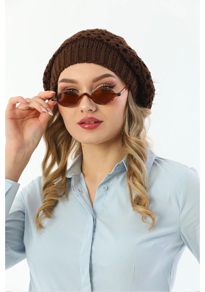 Ritagarcia Kadın Triko Örgü Ressam Bere Fransız Model Kışlık Bere Cappucino Kahverengi