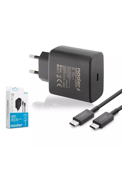 Nodar Nd1007 Usb - Type-c Şarj Seti 45w - Siyah Başlık + Type-C Kablo