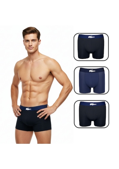 Lacoste Erkek 3'lü Boxer Set %100 Organik Pamuk Lacivert - Siyah - Antrasit