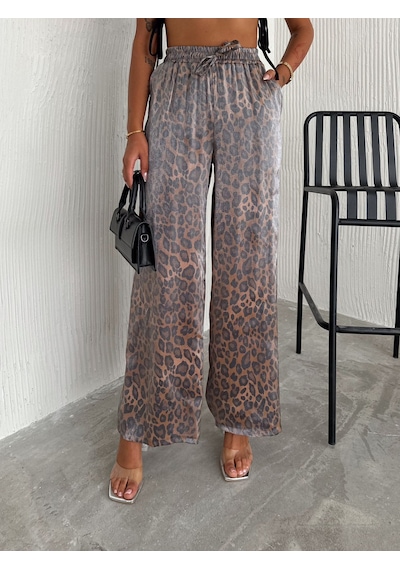 Kadın Leopar Desenli Bol Paça Pantolon Cesur & Şık Stil Leopar