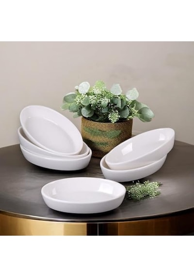 3&apos Lü Porselen Küçük Boy Kayık Tabak Seti - Minimalist Beyaz Sunum Tabağı Çukur Mezelik Çerezlik Sosluk Ve Kahvaltılık 16 X 10 X 3 Cm Açık
