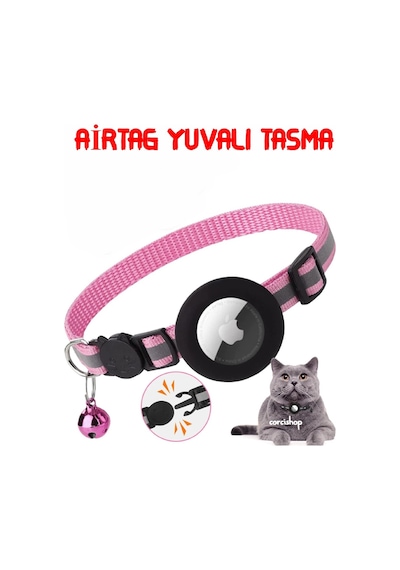 Airtag Uyumlu Kedi Ve Köpek Tasması Kilitli Güvenlik Aparatı Pembe