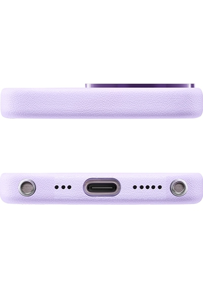 Apple Uyumlu iPhone 16 Pro Max Kılıf Magsafe Şarj Özellikli Standlı Suni Deri Pynana Dancing Circle Serisi Lila