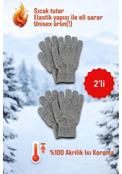Moibody 2 Li %100 Akrilik Premium Triko Örgü Isı Korumalı Unisex Gri Eldiven Gri2li Gri2li