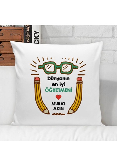 Kişiye Özel Beyaz Yastık Kılıfı Öğretmenler Günü Temalı-19