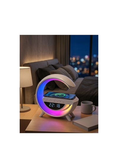 Tek Najma Kablosuz Şarjlı Led Işıklı Masa Saati Bluetooth Hoparlör Alarm Fonksiyonlu Yeni