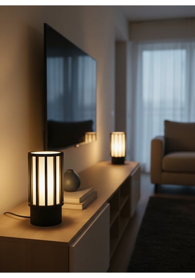 Designobee Metris - Modern Abajur Masa Lambası Ambiyans Lambası, Dekoratif Aydınlatma Beyaz - Siyah