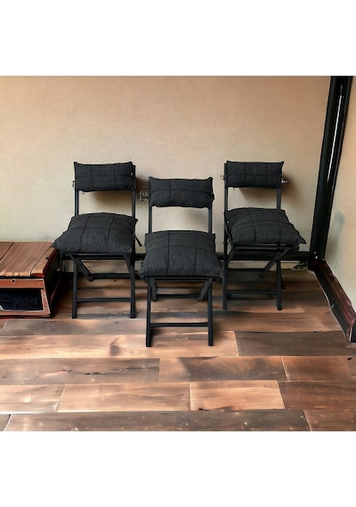 Modern Style Home Bahçe - Balkon, Iç Ve Dış Mekan Katlanır Metal Sandalye 3 Adet Antrasit