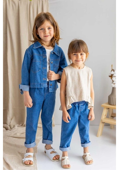 Oliven The Kid Oliventhekid Koyu Mavi Beli Lastikli Cepli Rahat Kesim Unisex Kot Pantolon Koyu Mavi Koyu Mavi