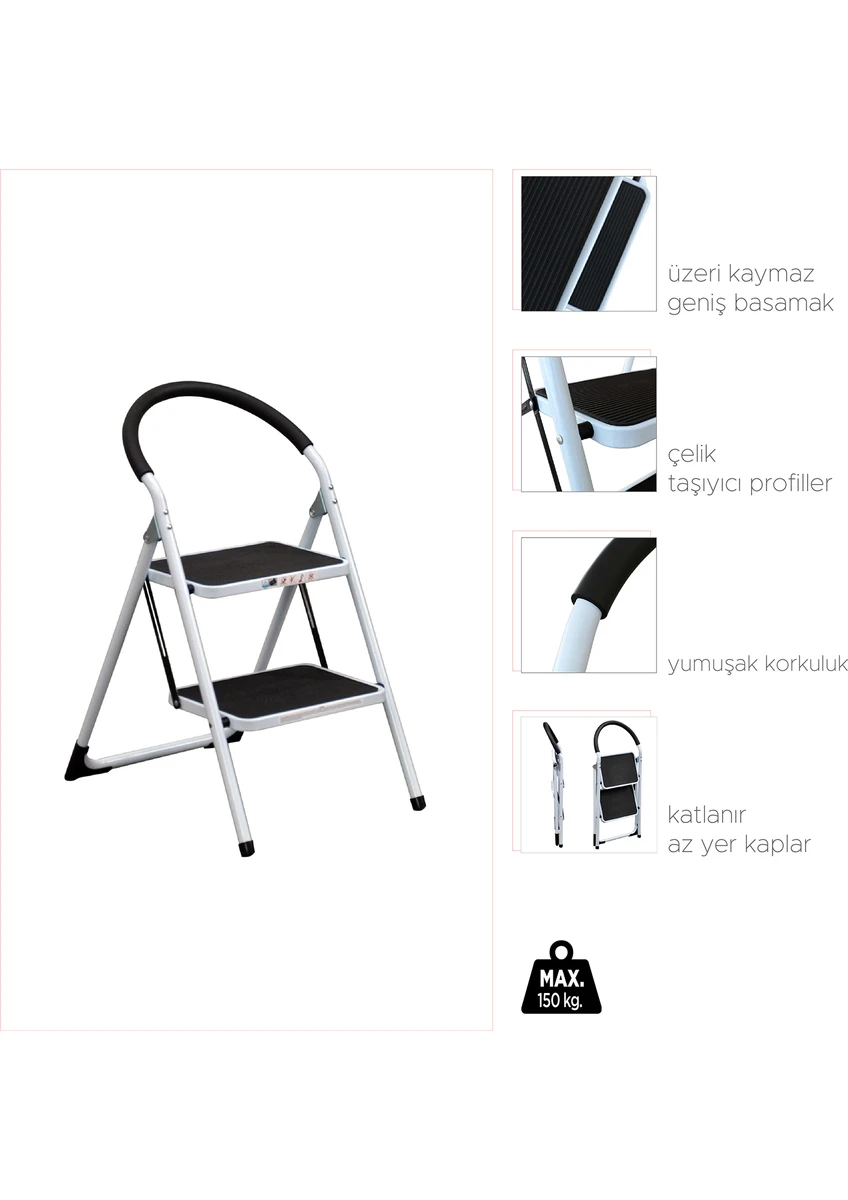Asil Metal 2 Basamaklı Katlanır Merdiven Geniş Kaymaz Yüzeyli Basamaklı Ev Tipi 150 Kg Taşıma Kapasite Beyaz 1 Adet Asil Metal 2 Basamaklı Katlanır Merdiven Geniş Kaymaz Yüzeyli Basamaklı Ev Tipi 150 Kg Taşıma Kapasite Beyaz 1 Adet