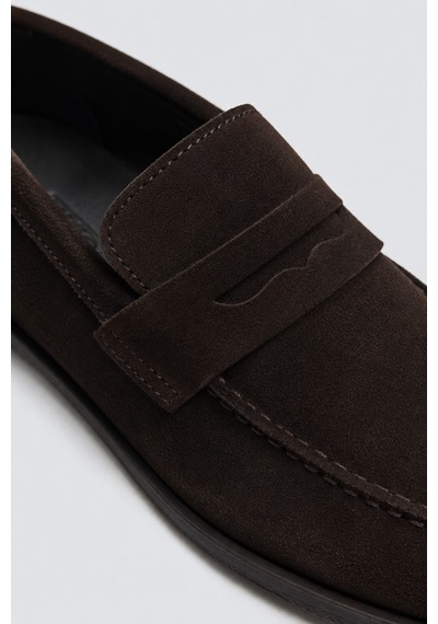 %100 Süet İnce Taban Loafer Kahve