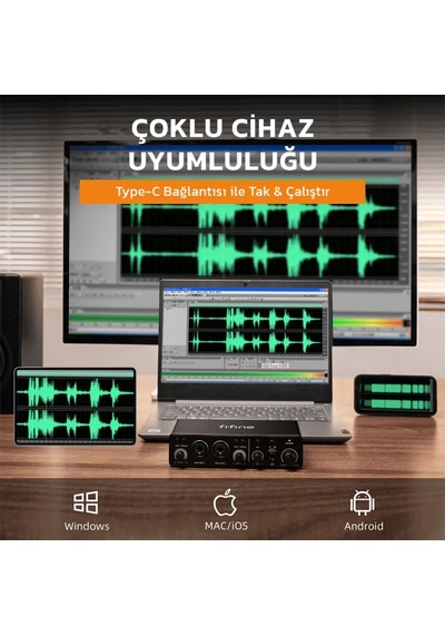 Fifine Ampli 3 Usb Stüdyo Ses Kartı 2 Giriş 2 Çıkış 24bit/192khz Windows/mac/ıos/android