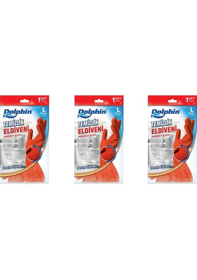 Dolphin Lateks Bulaşık Temizlik Eldiveni Kırmızı L 9-9.5 3'lü
