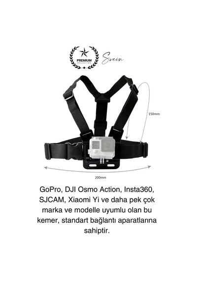 Premium Ayarlanabilir Göğüse Sabitlenen Spor Aksiyon Kamerası Kemeri Video Görüntü Çekim Ekipmanı Diğer