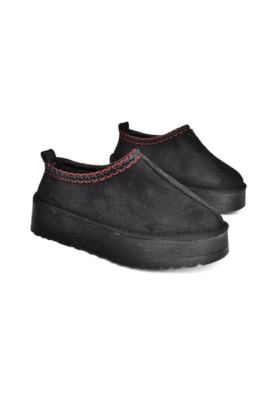 Fox Shoes R612047302 Siyah Süet İçi Tüylü Kalın Tabanlı Kadın Terlik Siyah