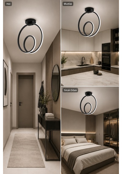 Ovira Led Plafonyer Avize Beyaz Işık Siyah