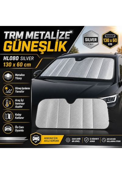 Trm Metalize Ön Cam Güneşliği Katlanabilir Silver 130 x 60 cm