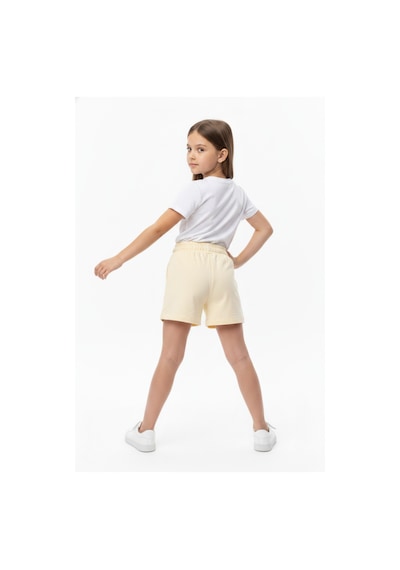 Toontoy Kids Toontoy Kız Çocuk Beli Lastikli Bağlamalı Baskılı Şort 25046 Açık Sarı