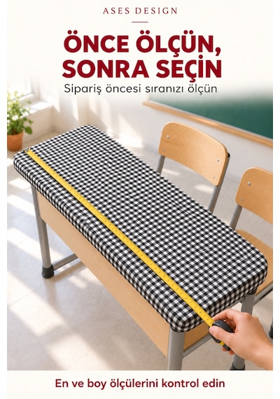 Siyah Beyaz 15'li Lastikli Sıra Örtüsü, 100x140 Cm Öğretmen Masa Örtüsü Hediye