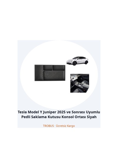 Trobus Tesla Model Y Juniper 2025 Ve Sonrası Uyumlu Pedli Saklama Kutusu Konsol Ortası Siyah