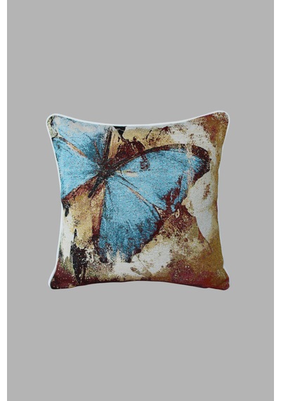 Kırlent Kılıfı Goblen Dokuma Kumaş - 45x45cm Çift Taraflı Biyeli Dekoratif Kırlent Kılıfı - Vs-108 Çok Renkli