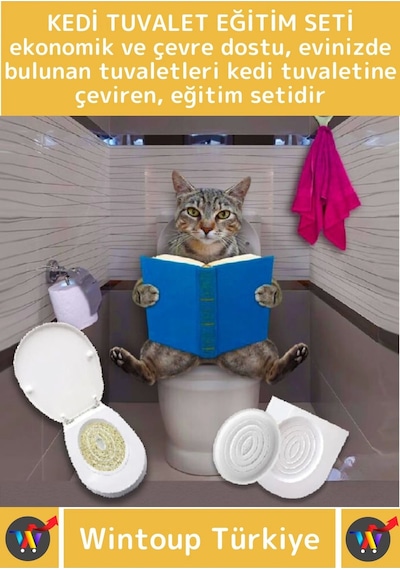 Wintoup Premium Kedi Klozet Alıştırma Kapağı Kum Kabı Wc Yavru Yetişkin Kedi Hijyenik Tuvalet Eğitim Seti