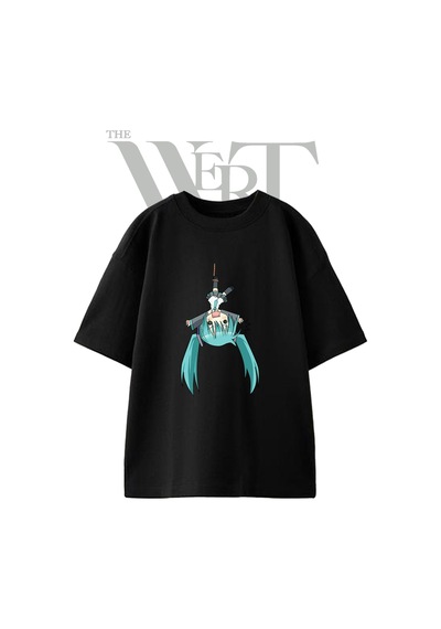 Thewert Hatsune Miku 12 Tasarım Baskılı Ünisex Siyah Oversize T-shirt