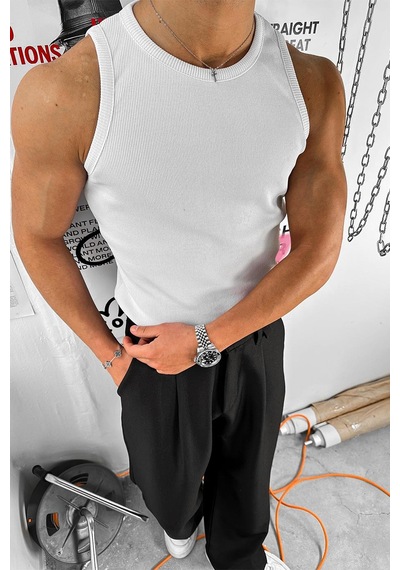 Beyaz Cozy Basic Tank Top Likralı Premium Fitilli Atlet Beyaz
