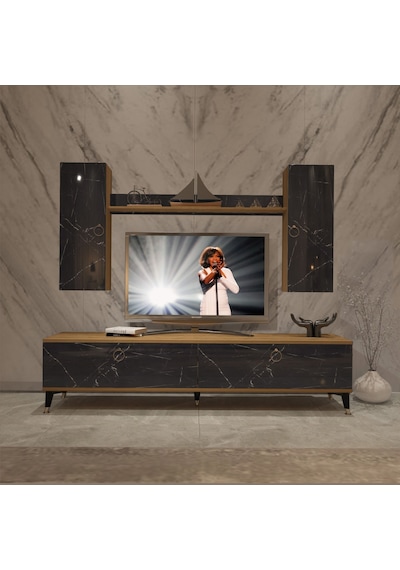 Decoraktiv Eko 7 Mdf Std Gold Tv Ünitesi Tv Sehpası Pera - Siyah Mermer