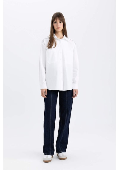 DeFacto Relax Fit Poplin Uzun Kollu Tesettür Gömlek Tunik C2145AX24SPWT34