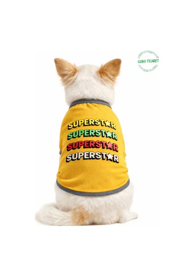 Sarı Superstar Yazılı Kedi Ve Köpek Kıyafeti Tişörtü Elbisesi Xsmall/xs/beden 0
