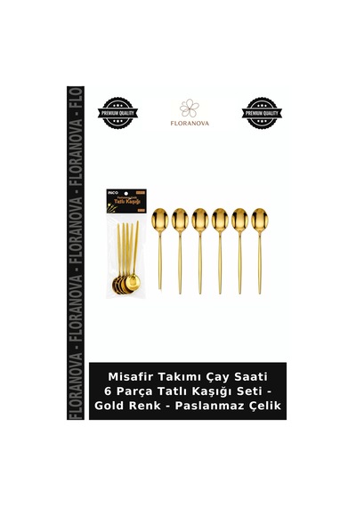 Misafir Takımı Çay Saati 6 Parça Tatlı Kaşığı Seti - Gold Renk - Paslanmaz Çelik Çok Renkli