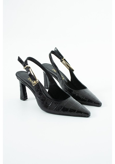 Dericia Shoes Sapphire Hakiki Deri Kadın İnce Topuklu Arkası Açık Ayakkabı Siyah
