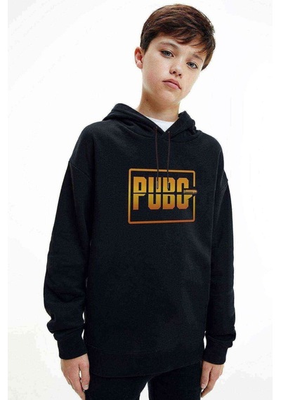 Tshirthane Pubg Logo Baskılı Unisex Çocuk Kapüşonlu Siyah Sweatshirt (528660044) Siyah