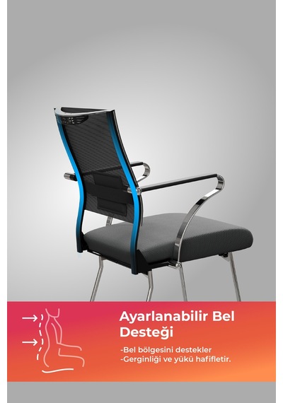 Ergolife Sit Air 24/7 M4-281k - Fileli, Krom, Toplantı Odası, Bekleme Sandalyesi - 697.5d.1.6a4 Siyah