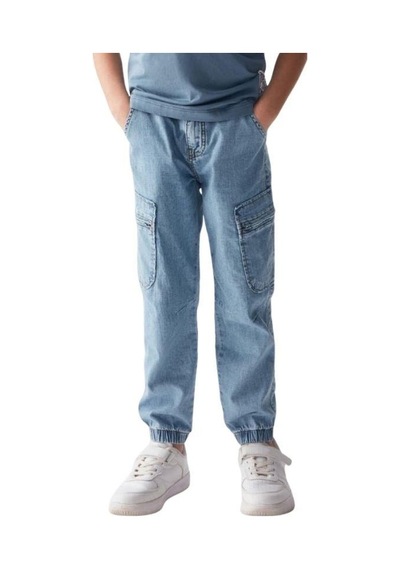 Nk Kids Çocuk Esnek İnce Kumaş Paçası Lastikli Kot Pantolon-15879 Mavi